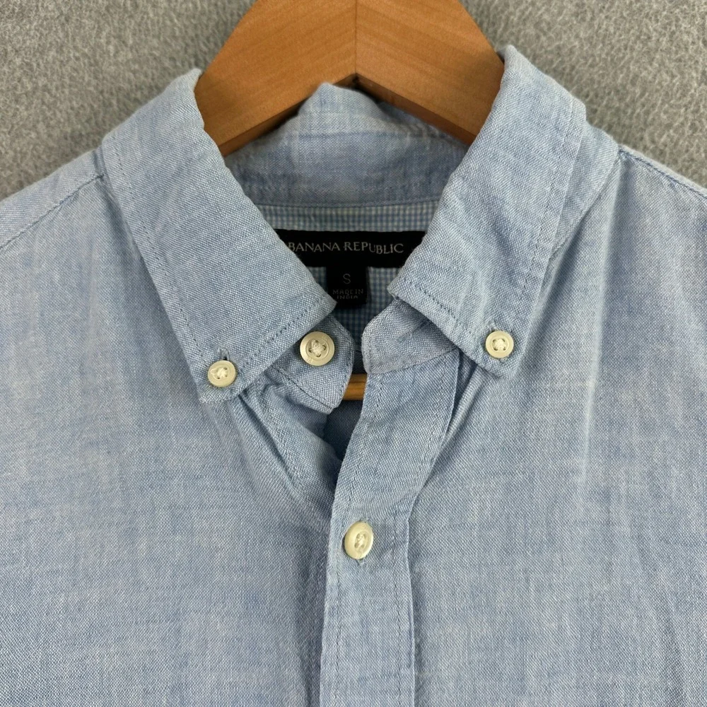 Banana Republic Shirt Mens Small Blue Button Down Linen Cotton Long Sleeve - Picture 4 of 10